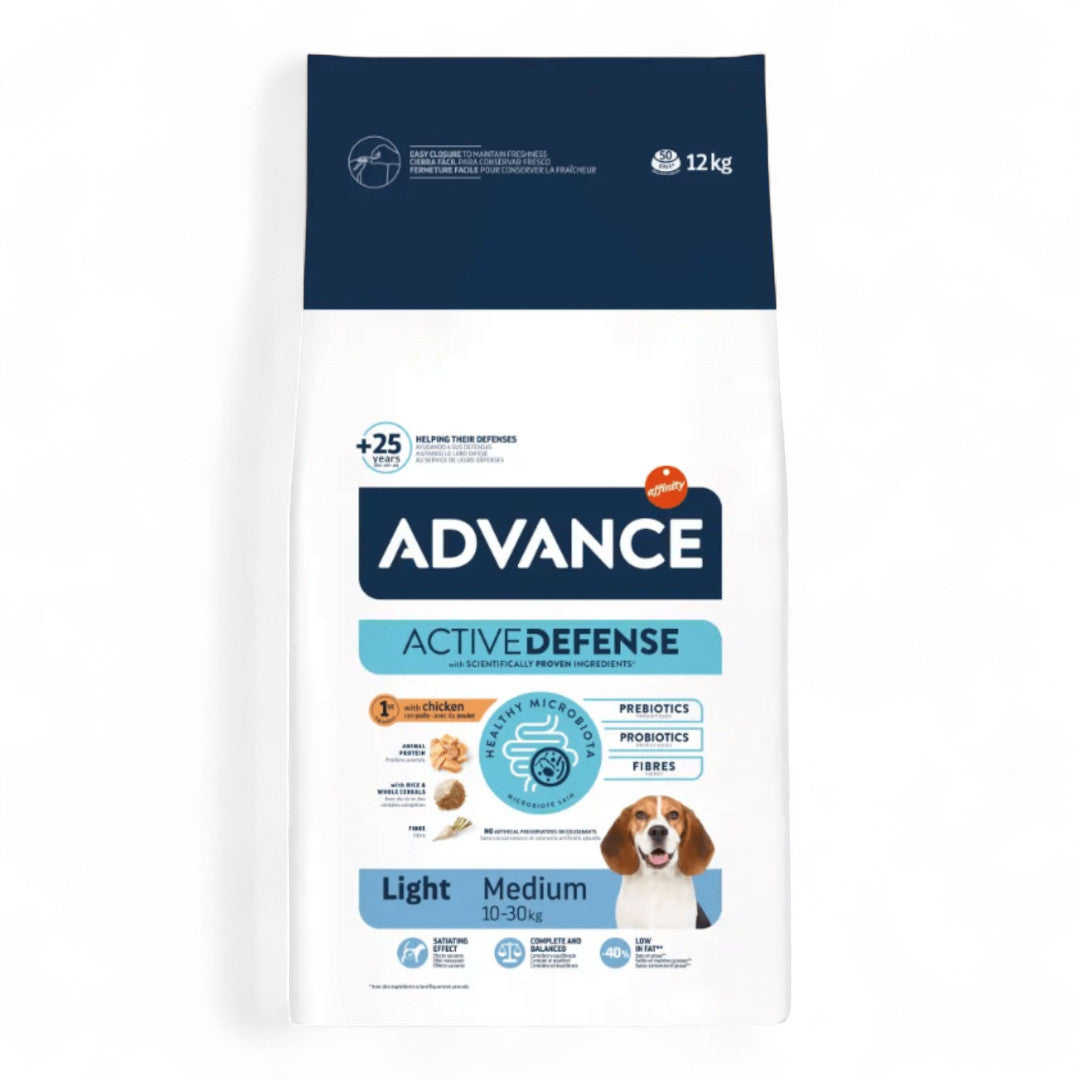 Advance Medium Light con Pollo y Arroz 3 kg, 12 kg para Perros de Raza Mediana con Sobrepeso