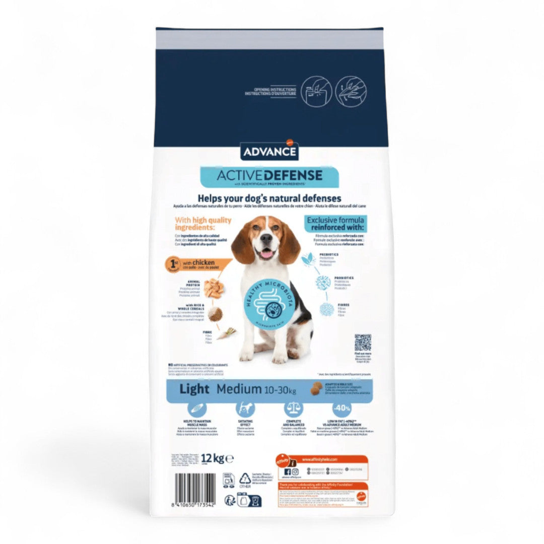 Advance Medium Light con Pollo y Arroz 3 kg, 12 kg para Perros de Raza Mediana con Sobrepeso