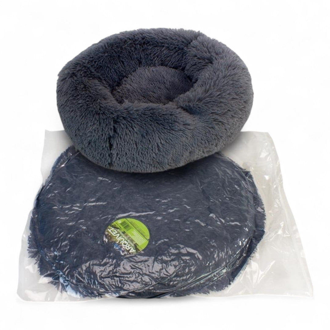 Cama redonda gris oscuro suave para perros