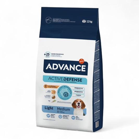 Advance Medium Light con Pollo y Arroz 3 kg, 12 kg para Perros de Raza Mediana con Sobrepeso