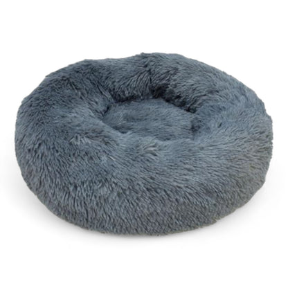 Cama redonda gris oscuro suave para perros