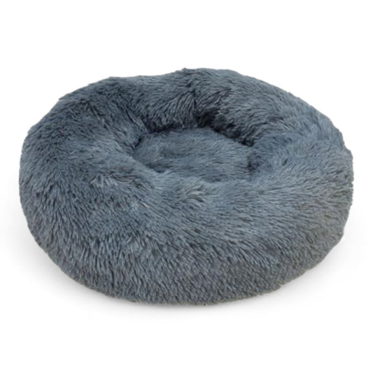 Cama redonda gris oscuro suave para perros