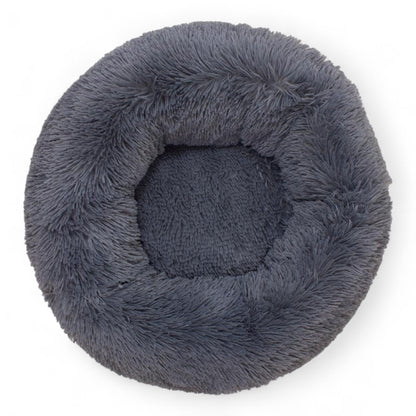 Cama redonda gris oscuro suave para perros