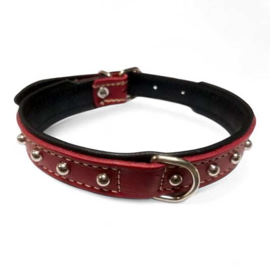 Collar Cuero con Adornos Esféricos San Dimas (20x450 mm Negro/Rojo, 25x550 mm Tostado/Natural)
