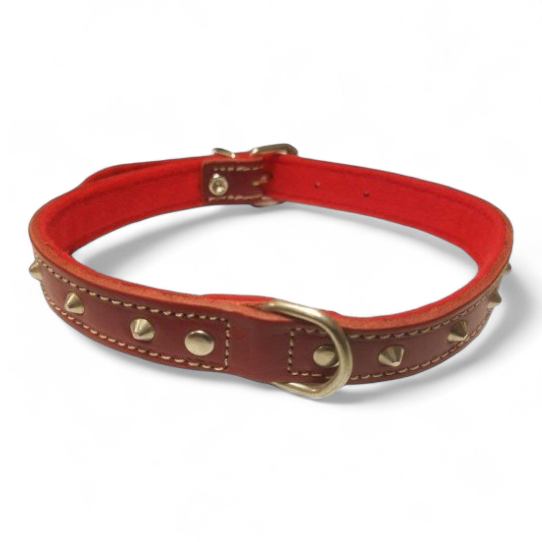 San Dimas Collar de Cuero con Adornos de Pinchos (Marrón, Rojo, Natural)