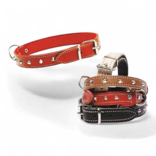 San Dimas Collar de Cuero con Adornos de Pinchos (Marrón, Rojo, Natural)