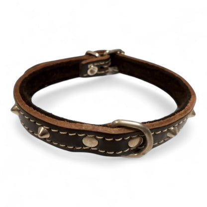 San Dimas Collar de Cuero con Adornos de Pinchos (Marrón, Rojo, Natural)