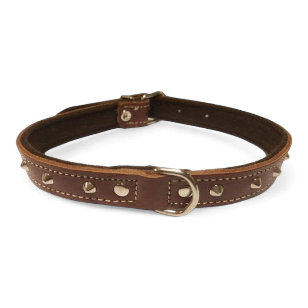 San Dimas Collar de Cuero con Adornos de Pinchos (Marrón, Rojo, Natural)