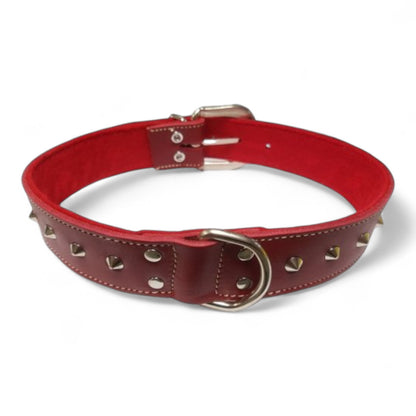 San Dimas Collar de Cuero con Adornos de Pinchos (Marrón, Rojo, Natural)