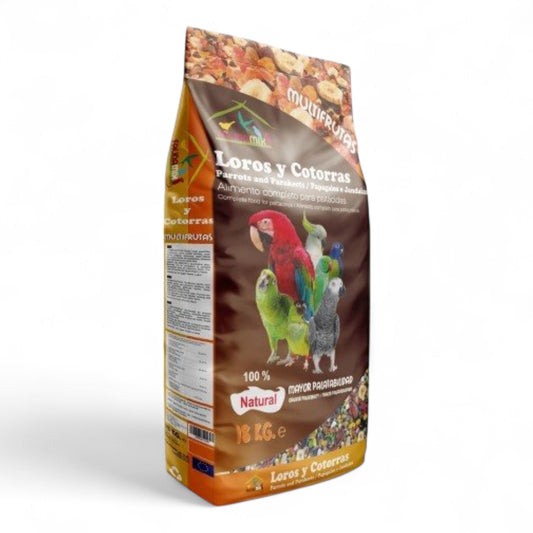 FaunaMix Loros con Frutas 3 kg, 18 kg Alimento Completo para Loros y Cotorras